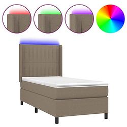 Foto van The living store boxspring bed - taupe - 203 x 93 x 118/128 cm - verstelbaar hoofdbord - kleurrijke led-verlichting -