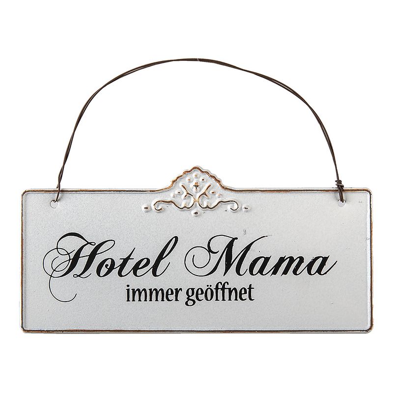 Foto van Clayre & eef tekstbord 21x15 cm wit ijzer rechthoek hotel mama wandbord spreuk wandplaat wit wandbord spreuk