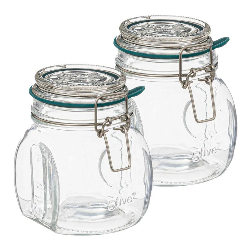 Foto van 5five weckpot/inmaakpot jarro - 2x - 500 ml - glas - beugelsluiting - d11 x h14 cm - weckpotten