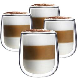 Foto van Luxe latte macchiato glazen dubbelwandig - koffieglazen met oor - cappuccinoglazen - theeglas - 350 ml - set van 4