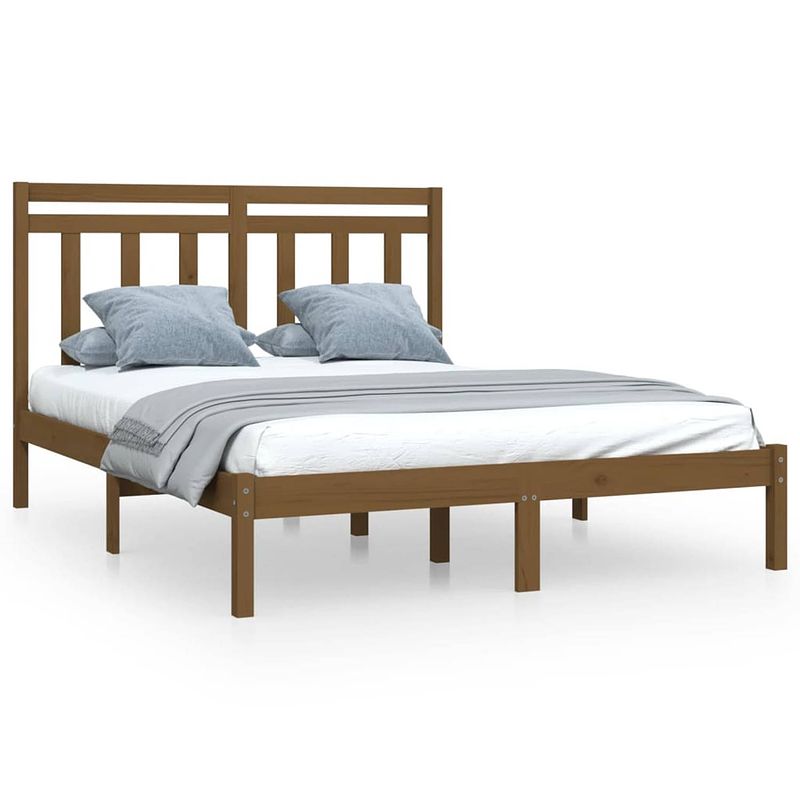 Foto van The living store bedframe grenenhout - honingbruin - 195.5 x 140.5 x 31 cm - geschikt voor 135 x 190 cm matras -