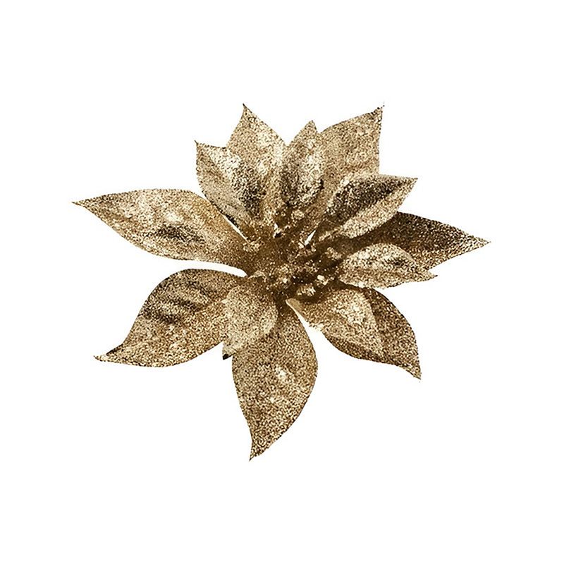 Foto van 1x kerstboomversiering bloem op clip gouden kerstster 18 cm - kerstfiguren - gouden kerstversieringen