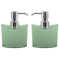 Foto van Msv zeeppompje/dispenser aveiro - 2x - ps kunststof - groen/zilver - 11 x 14 cm - 260 ml - zeeppompjes