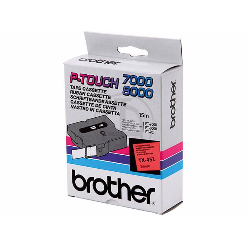 Foto van Brother tx-451 labelprinter-tape zwart op rood