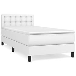 Foto van The living store boxspringbed - kunstleren bedframe - pocketvering matras - huidvriendelijke topmatras - wit - 193 x 90