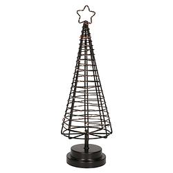 Foto van Verlichte figuren zwarte 3d lichtboompje/metalen boom/kerstboompje met 45 led lichtjes 36 cm - kerstverlichting figuur