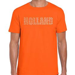 Foto van Glitter holland t-shirt oranje rhinestone steentjes voor heren nederland supporter ek/ wk m - feestshirts