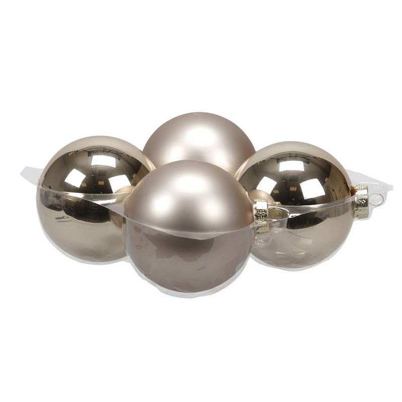 Foto van 4x stuks glazen kerstballen licht champagne (autumn blonde) 10 cm mat/glans - kerstbal