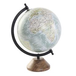 Foto van Items deco wereldbol/globe op voet - kunststof - blauw/zwart - home decoratie artikel - d20 x h30 cm - wereldbollen