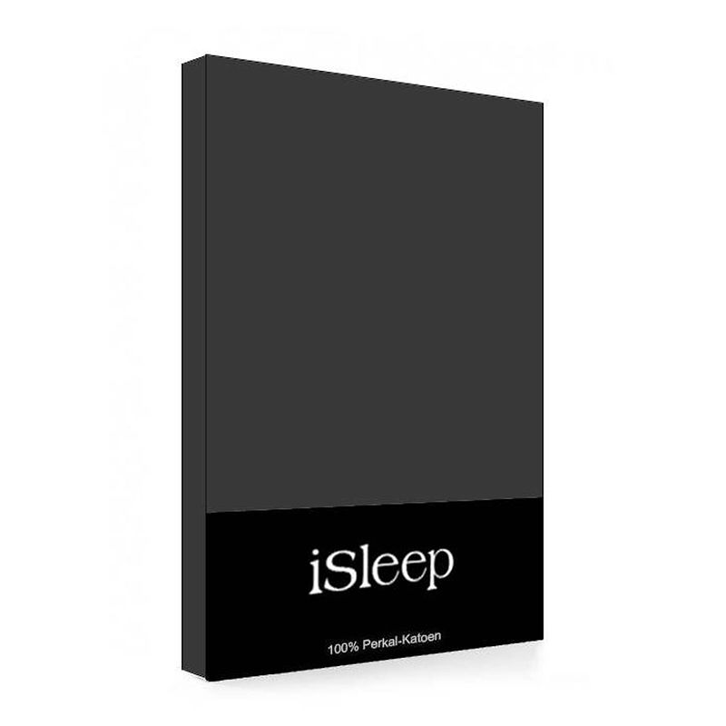 Foto van Isleep split-topper hoeslaken perkal katoen - antraciet - 180x200