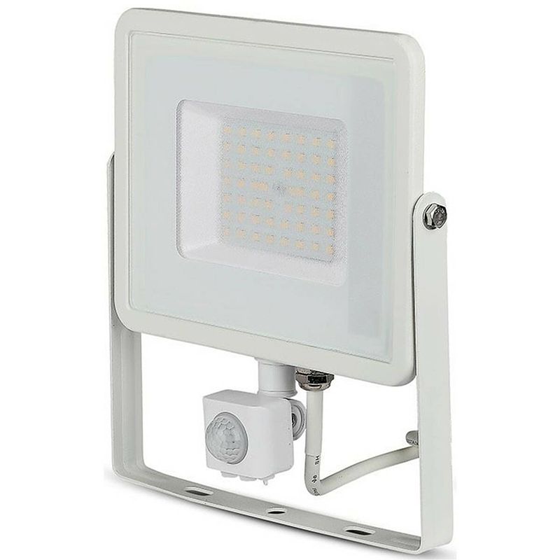 Foto van Led bouwlamp 50 watt met sensor - led schijnwerper - viron dana - natuurlijk wit 4000k - mat wit - aluminium - samsung