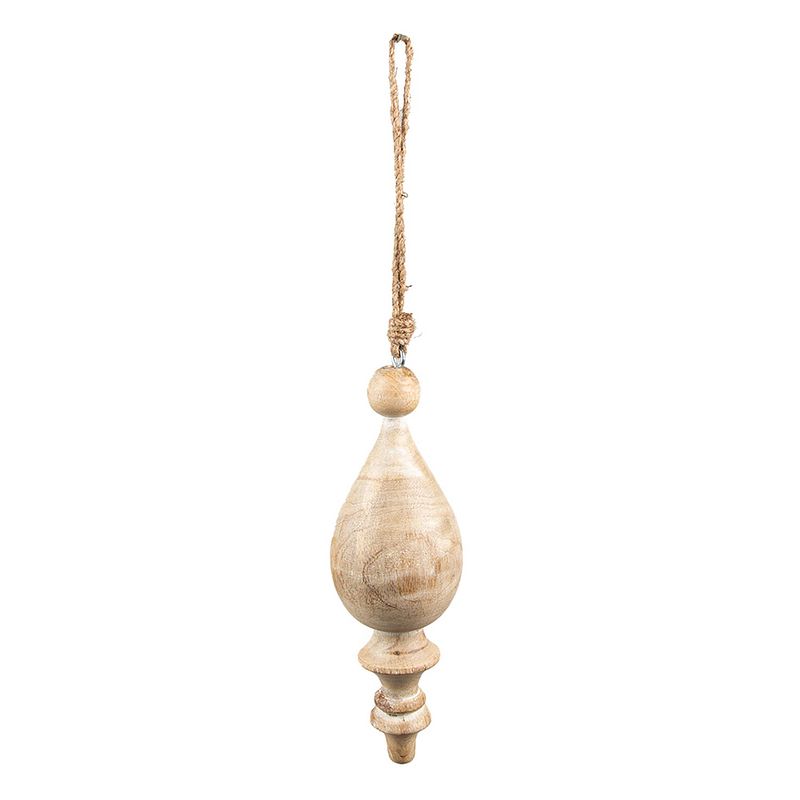 Foto van Haes deco - kersthanger ornament ø 7x23 cm - beige - kerstdecoratie, decoratie hanger, kerstboomversiering