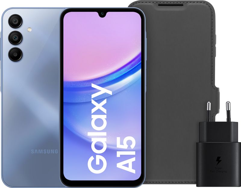 Foto van Samsung galaxy a15 128gb blauw 5g + accessoirepakket