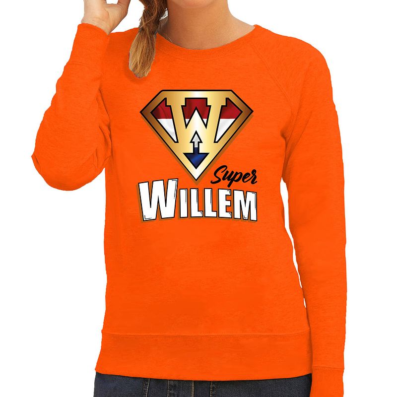 Foto van Super willem sweater oranje voor dames - koningsdag shirts xl - feesttruien