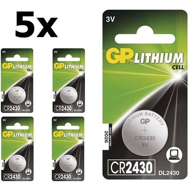 Foto van 5 stuks gp cr2430 3v lithium knoopcelbatterij