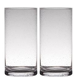 Foto van Set van 2x stuks transparante home-basics cylinder vorm vaas/vazen van bubbel glas 30 x 15 cm - vazen