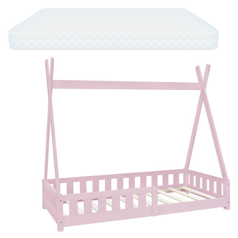 Foto van Kinderbed met uitvalbeveiliging en lattenbodem 80x160 cm roze grenenhout ml-design