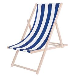 Foto van Ligbed strandstoel ligstoel verstelbaar beukenhout handgemaakt blauw/wit