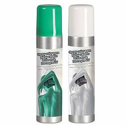 Foto van Guirca haarspray/bodypaint spray - 2x kleuren - wit en groen - 75 ml - verkleedhaarkleuring