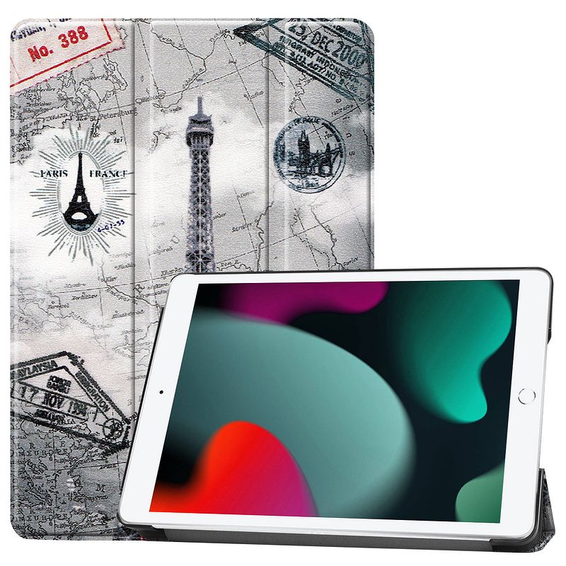 Foto van Basey ipad 10.2 2021 hoes book case hoesje - ipad 10.2 2021 hoesje hard cover case hoes - eiffeltoren