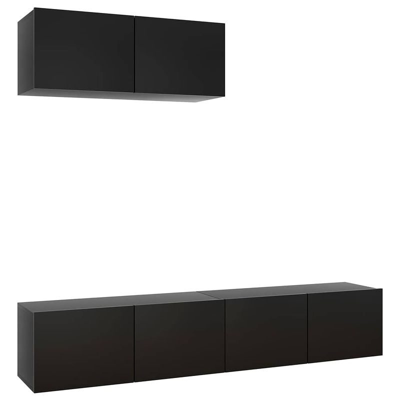 Foto van The living store tv-meubelset - zwart spaanplaat - 80 x 30 x 30 cm - 3x tv-meubel