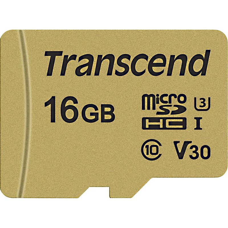 Foto van Transcend premium 500s microsdhc-kaart 16 gb class 10, uhs-i, uhs-class 3, v30 video speed class incl. sd-adapter