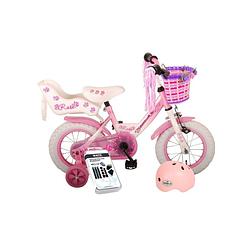 Foto van Volare kinderfiets rose - 12 inch - roze/wit - inclusief fietshelm + accessoires