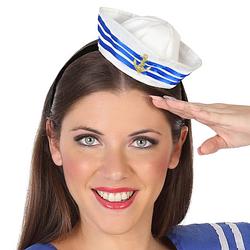Foto van Atosa verkleed diadeem mini hoedje - blauw/wit - meisjes/dames - matroos/sailor thema - verkleedhoofddeksels