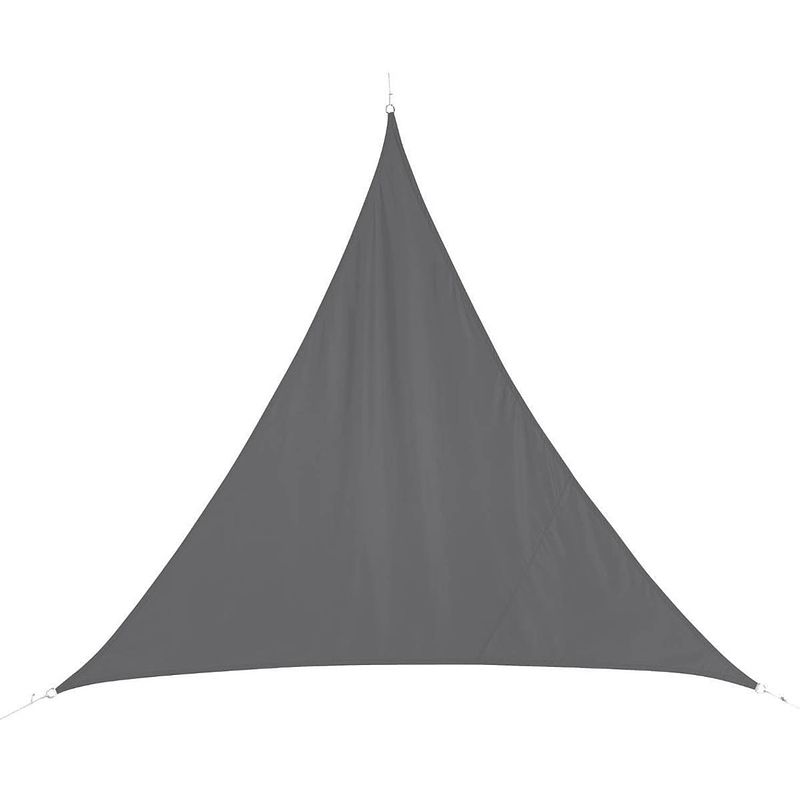 Foto van Polyester schaduwdoek/zonnescherm curacao driehoek grijs 5 x 5 x 5 meter - schaduwdoeken