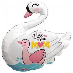 Foto van Kaleidoscope folieballon i love you mom swan dames 71 cm wit/roze