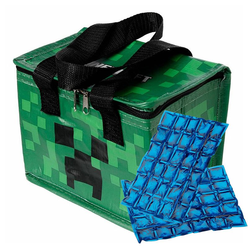 Foto van Puckator kleine lunch koeltas met 2x flexibel koelelement - minecraft print - 4,4 liter - koeltas