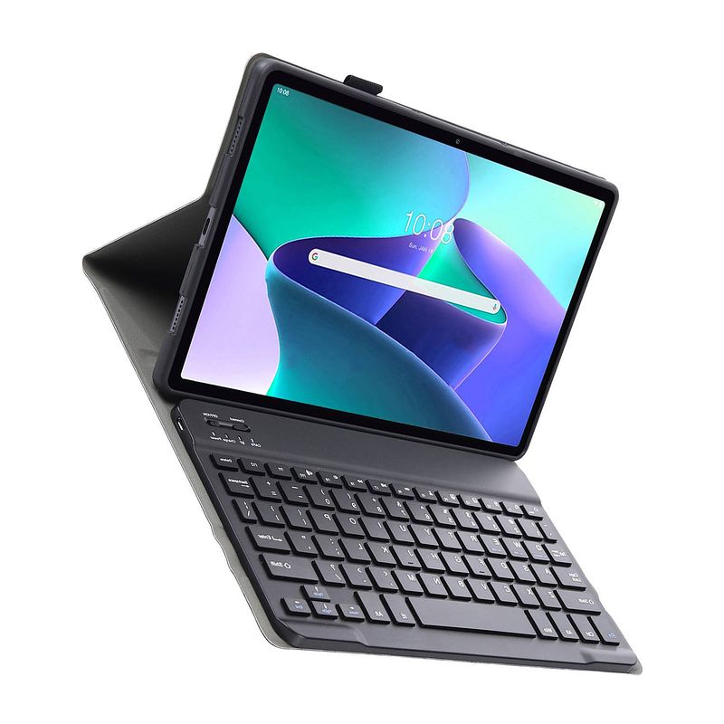 Foto van Basey lenovo m10 plus (3e generatie) hoes toetsenbord hoesje keyboard case cover - zwart