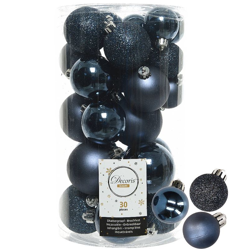 Foto van Decoris kerstballen 44x stuks donkerblauw 3-4-5-6 cm kunststof - kerstbal