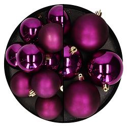 Foto van Kerstballen set - 18x stuks - 6 en 8 cm - paars - kunststof - kerstbal