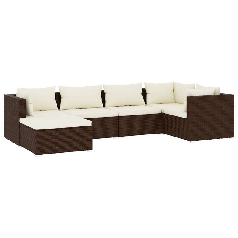 Foto van Vidaxl 6-delige loungeset met kussens poly rattan bruin