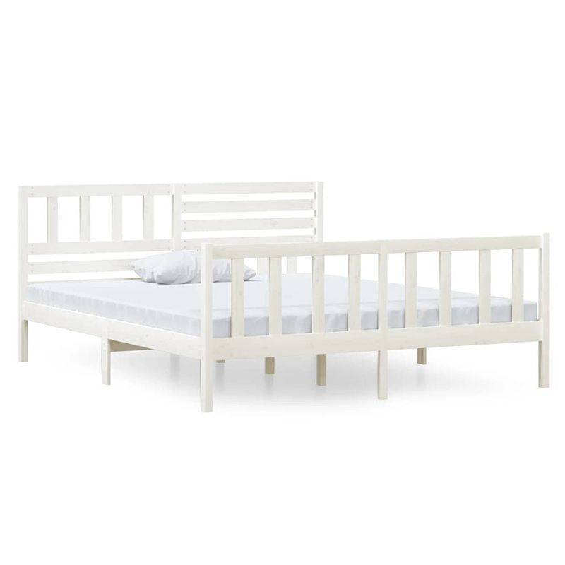 Foto van The living store bedframe grenenhout - double - 195.5 x 141 x 100 cm - wit