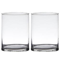 Foto van Set van 2x stuks transparante home-basics cylinder vorm vaas/vazen van glas 15 x 12 cm - vazen