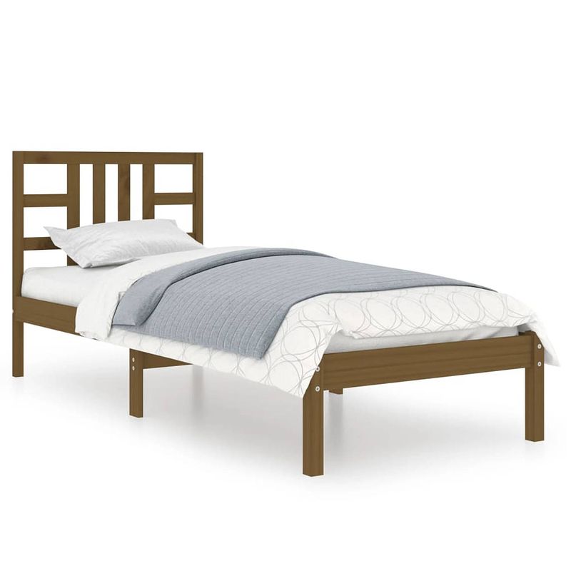 Foto van The living store bedframe grenenhout - honingbruin - 205.5 x 95.5 x 31 cm - multiplex lattenbodem