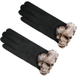 Foto van Handschoenen dames handschoenen warm touch zwart - trendy handschoenen voor winter suède look - handschoenen met bontran