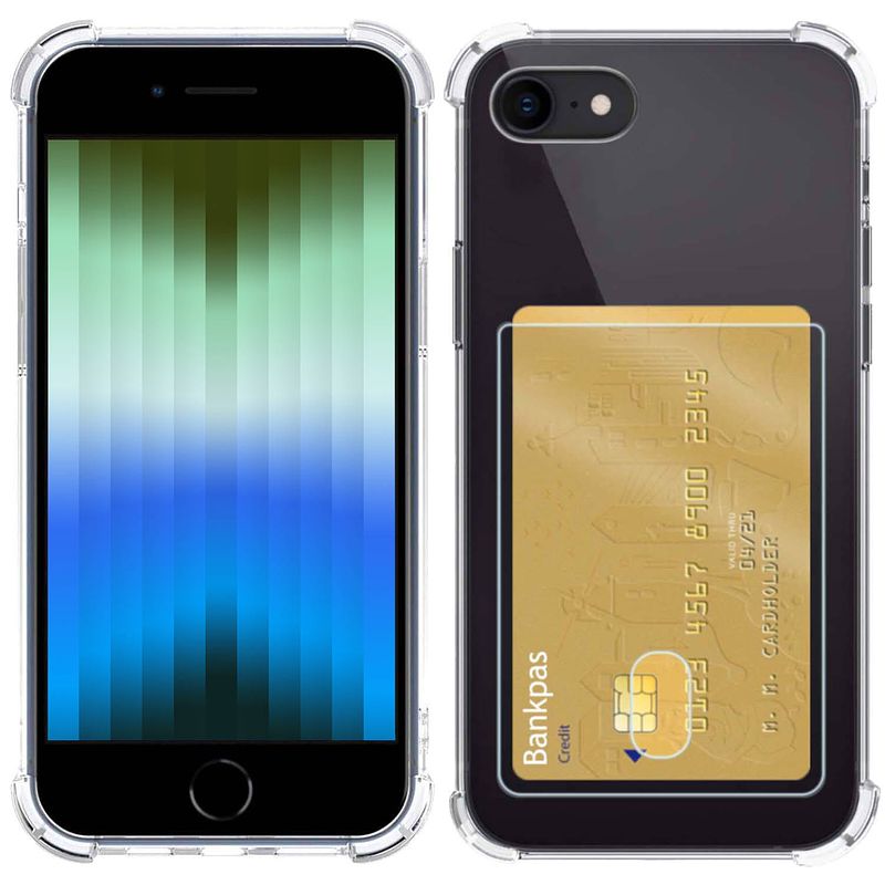 Foto van Basey iphone se 2022 hoesje met pasjeshouder transparant card case shock hoes