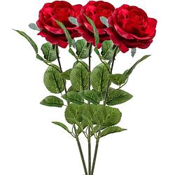 Foto van Emerald kunstbloem roos marleen - 3x - rood - 63 cm - decoratie bloemen - kunstbloemen
