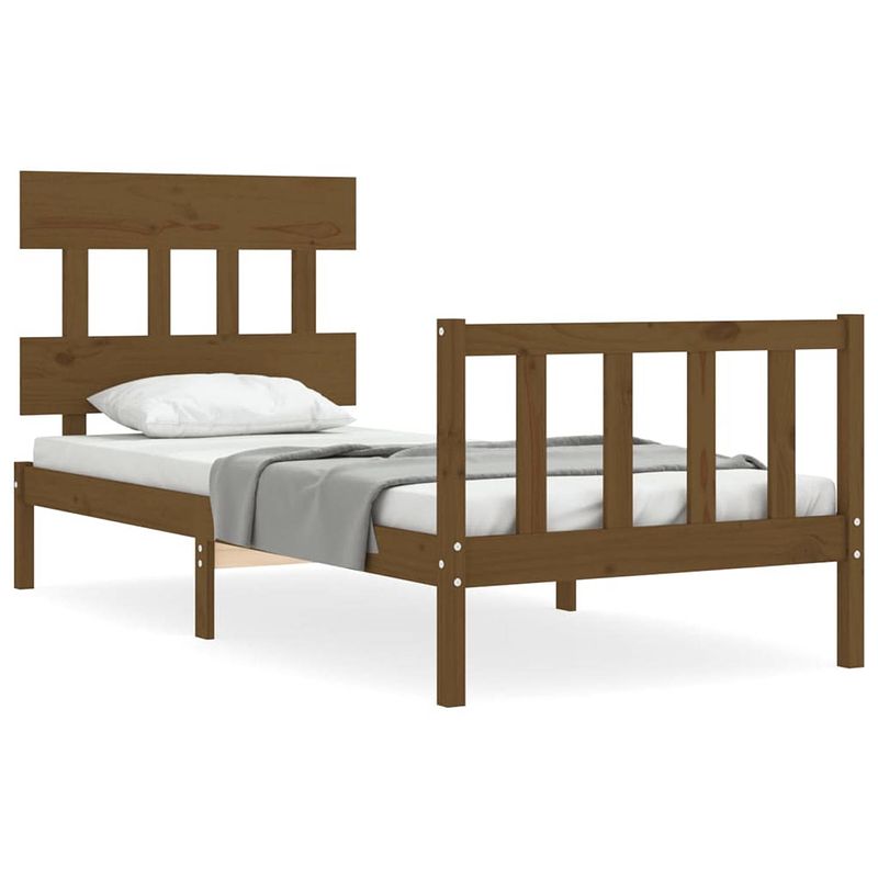 Foto van The living store houten bedframe - grenenhout - 195.5 x 95.5 x 81 cm - honingbruin