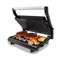 Foto van Tomado tgc2001s - kleine contactgrill - grilloppervlak van 23 x 14,5 cm -zwart/rvs - 750 watt