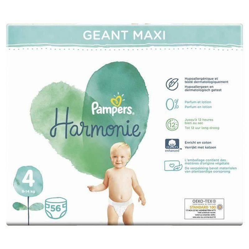 Foto van Pampers harmonie maat 4, 56 luiers