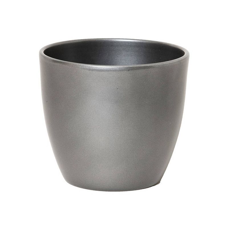 Foto van Bloempot glanzend zilver metallic keramiek voor kamerplant h19 x d22.5 cm - plantenpotten