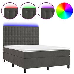 Foto van The living store boxspring bed - fluweel - pocketvering - led - 140x190 cm - donkergrijs