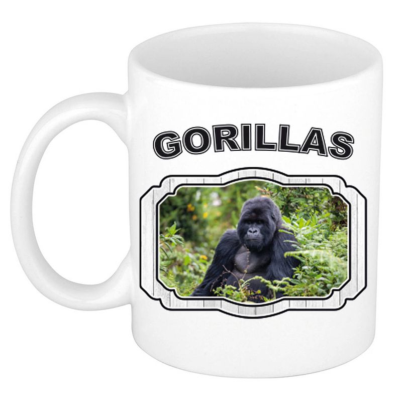 Foto van Dieren gorilla beker - gorillas/ gorilla apen mok wit 300 ml - feest mokken