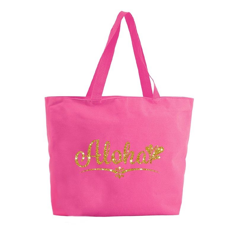 Foto van Aloha shopper tas - fuchsia roze - 47 x 34 x 12,5 cm - boodschappentas / strandtas