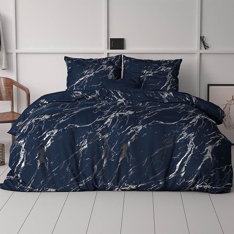 Foto van Dekbedovertrek glamour marble - tweepersoons (200x200 cm) - blauw microvezel - dessin: patroon, luxe - sleeptime - dekbed-discounter.nl