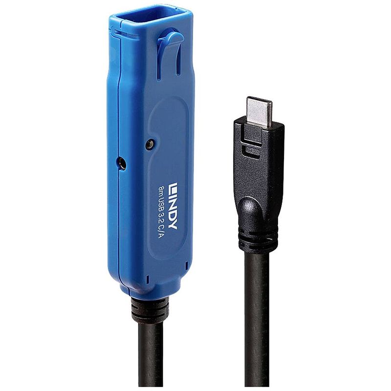 Foto van Lindy usb-kabel usb 3.2 gen1 usb-a bus, usb-c stekker 8.00 m zwart/blauw 43381